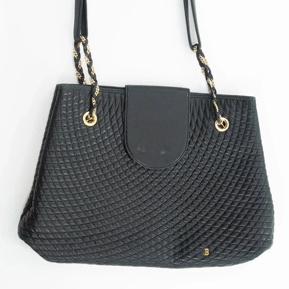Bally Vintage Black Lamb Leather Shoulder Bag Made In Italy Diamond Quilted - Picture 10 of 12